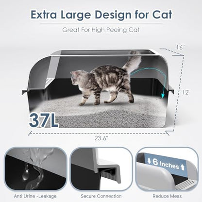 Suzzipaws XL Non-Sticky Coated Stainless Steel Cat Litter Box with Lid