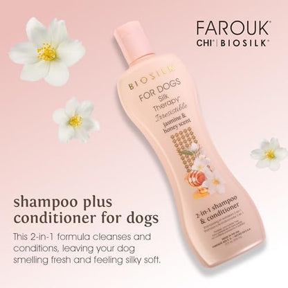 BioSilk Irresistible Dog Shampoo and Conditioner, Jasmine Honey, 12 Fl Oz