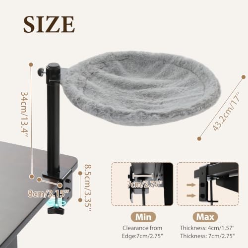 PAWZ Road Cat Desk Bed Hammock 360° Roataion & Height Adjustable, Gray