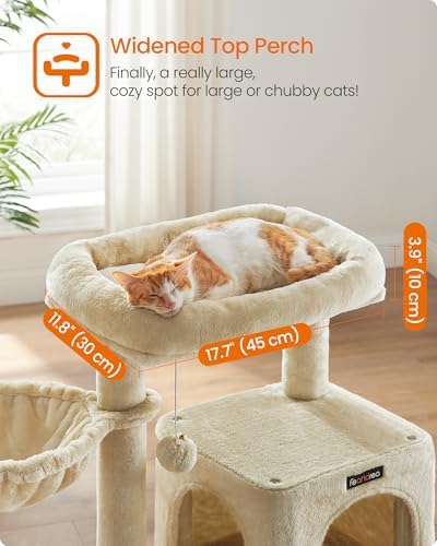 Feandrea Cat Tree, 37.8-Inch Tall Cat Tower, Multi-Level Condo, Beige