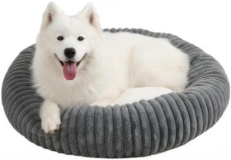 Short Plush Dog Bed Donut, Ultra-Soft & Machine Washable Dog Beds, Durable Round Calming Pet Bed for Cats and Small, Medium, Large Dogs (Dark Grey, X-Large)
