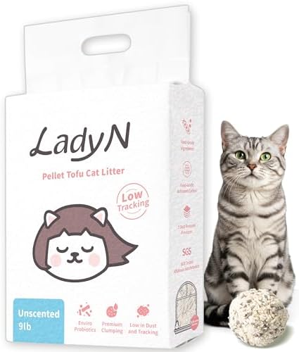 Lady N Pellet Tofu Cat Litter, Strong Clumping, Low Tracking Unscented 9lb