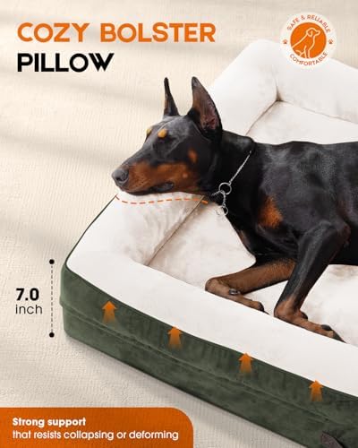 Upvilla Orthopedic Dog Bed, Four-Sided Medium Dog Sofa,Washable Cover Green