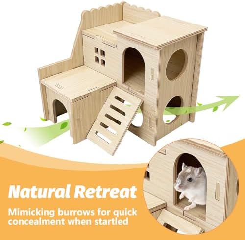 BNOSDM Wood Hamster House Dwarf Hamster Natrual Hideout with Ladder Gerbils Climbing Exploring Seesaw Toys Cage Accessories for Small Hamsters Mouse Mice