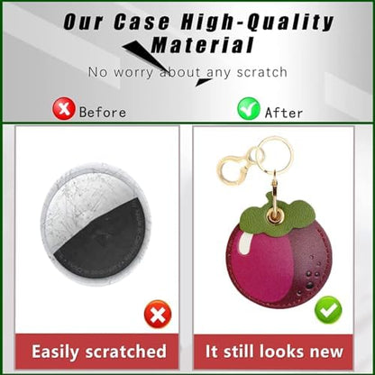 BORKUANA PU Leather Keychain Holder Protective Case Compatible with AirTag