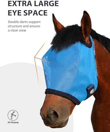 Harrison Howard All-Round Mesh Horse Fly Mask UV Protective with Fleece-Padded Edging Forelock Opening Adjustable Touch-and-Go Strap