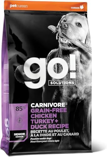 Go! Solutions Carnivore Chicken, Turkey + Duck Grain-Free Dry Senior Dog Food, Our Highest-Protein Kibble Made with Real Meat & Fish, Pumpkin & Probiotics for Good Digestion, 3.5 lb Bag