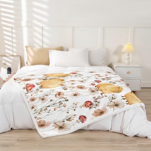 Erosebridal Kids Capybara Blankets and Throws 60"x80",Mushroom Capybara Blanket Throw for Girls Women,Funny Animal Print Fleece Blanket Farmhouse Floral Sherpa Blanket for Bedroom Decor