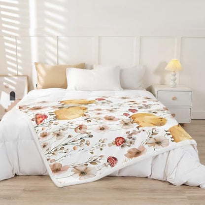 Erosebridal Kids Capybara Blankets and Throws 60"x80",Mushroom Capybara Blanket Throw for Girls Women,Funny Animal Print Fleece Blanket Farmhouse Floral Sherpa Blanket for Bedroom Decor