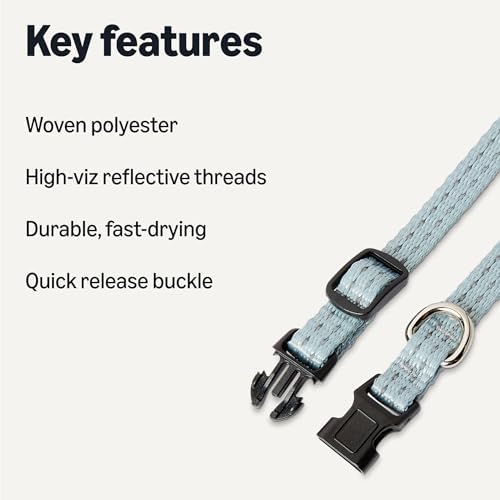 Amazon Basics Reflective & Adjustable Dog Collar, Woven Polyester, High-Viz Reflective Threads, Quick-Release Buckle, Metal D-Ring, Durable, Fast-Drying, Size XS, Blue