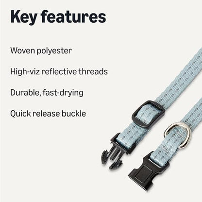 Amazon Basics Reflective & Adjustable Dog Collar, Woven Polyester, High-Viz Reflective Threads, Quick-Release Buckle, Metal D-Ring, Durable, Fast-Drying, Size XS, Blue