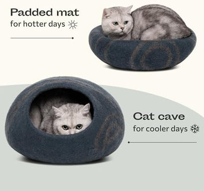 MEOWFIA Cat Cave – Premium Felt Cat Bed for Indoor Cats, Handmade 100% Merino Wool, Cat (Medium, Slate Grey) (Pack of 2)