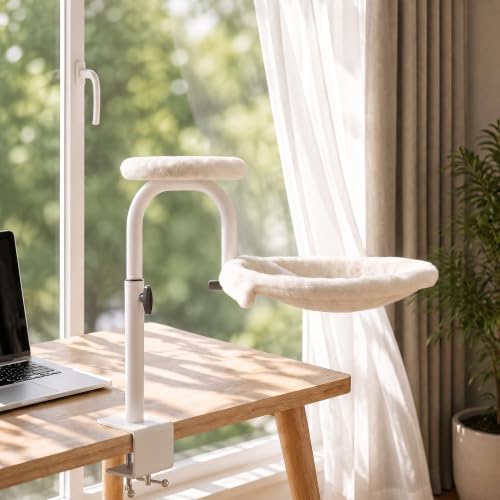 Cat Desk Bed, 360° Rotating & Adjustable Cat Bed for Desk, 60 lbs, White