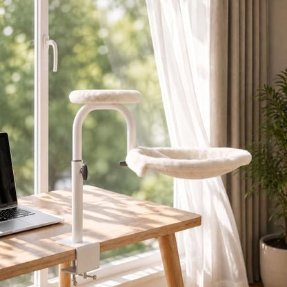 Cat Desk Bed, 360° Rotating & Adjustable Cat Bed for Desk, 60 lbs, White