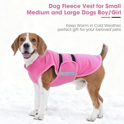 Nanaki Reflective Dog Fleece Sweater-Warm Cozy Puppy Fleece Vest for Fall Early Spring Dog Winter Coat, Adjustable Stretchy Pet Sweatshirts for Beagle Boston Terrier Bulldogs Sweater Christmas, L