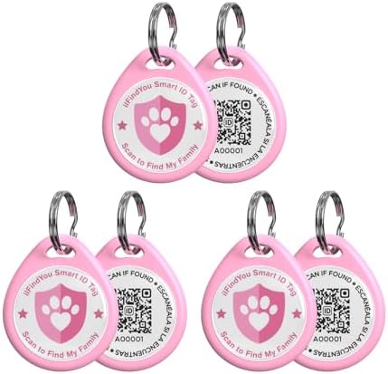 QR Code Cat Tags Personalized Small, Real-time Alerts, Pinkx3