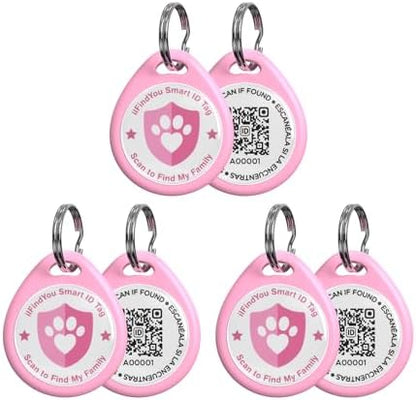 QR Code Cat Tags Personalized Small, Real-time Alerts, Pinkx3