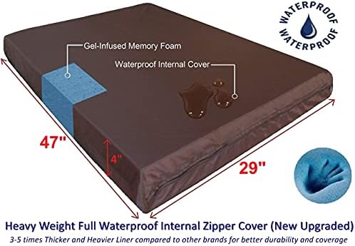 Dogbed4less Extra Large Orthopedic Memory Foam Dog Bed for Large Dogs with Durable Waterproof Internal Case, Removable Washable Denim Cover and Bonus Pet Bed Cover, 47X29X4 Fits 48X30 Dog Crate, Blue