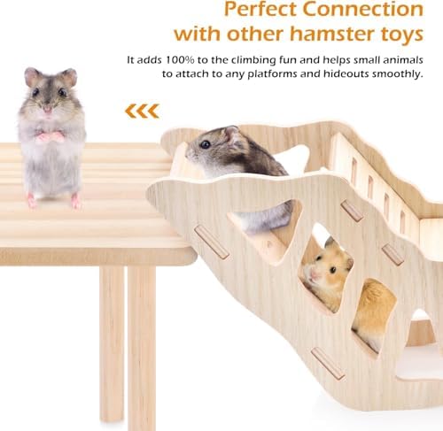 3-Piece Set Hamster Cage Accessories Wooden Hamster Platform Toys for Dwarf Syrian Hamsters Gerbils Other Small Pets
