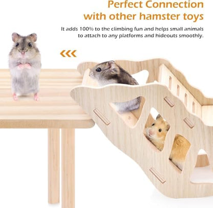 3-Piece Set Hamster Cage Accessories Wooden Hamster Platform Toys for Dwarf Syrian Hamsters Gerbils Other Small Pets