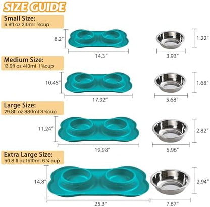 Hubulk Pet Dog Bowls 2 Stainless Steel Dog Bowl with No Spill Non-Skid Silicone Mat + Pet Food Scoop Water and Food Feeder Bowls for Feeding Small Medium Large Dogs Cats Puppies (Large, Green)