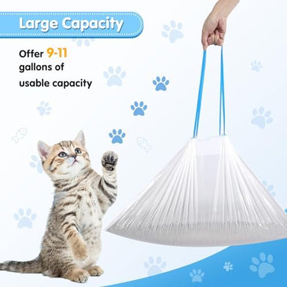 Self Cleaning Cat Litter Box Liner - 60 Counts, Drawstring Cat Litter Waste Container Bags for Self-Cleaning Litter Boxes, Durable, Tear-Resistant, Liquid-Tight