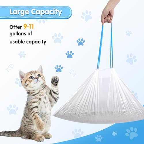 Self Cleaning Cat Litter Box Liner - 60 Counts, Drawstring Cat Litter Waste Container Bags for Self-Cleaning Litter Boxes, Durable, Tear-Resistant, Liquid-Tight