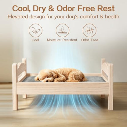 Elevated Dog Bed with Mat for Small Dogs,Solid Wood,Spine-Friendly Design