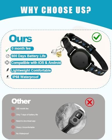 GPS Cat Tracker Collar (Android & iOS), Real-Time Activity Tracking Black