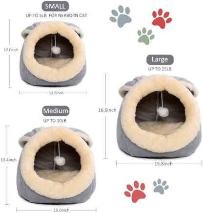 Cat Beds for Indoor Cats-Rabbit-Shaped Cat Cave Bed with Hanging Toy,Grey M