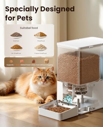 ROJECO Automatic Cat Feeder & Water Dispenser,Button Customizable Feeding