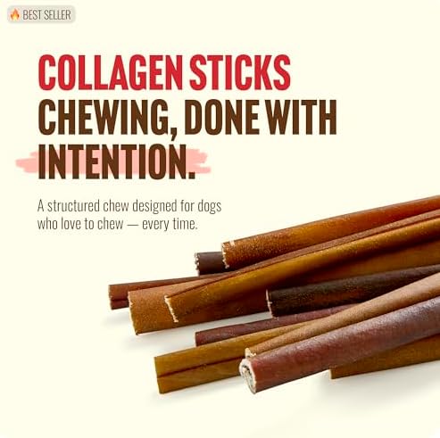 Natural Farm Collagen Sticks for Dogs (6 Inch, 25 Pack), Odor-Free Long Lasting Chews & Rawhide Alternative - 95% Collagen, Low Fat, High Protein - Best Dental Dog Treats - Medium & Large Dogs