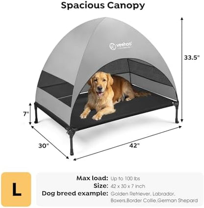 Veehoo Outdoor Dog Bed with Canopy, Cooling Elevated Dog Shade for Outside