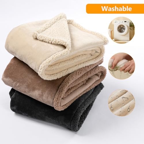 Waterproof Dog Bed Cover 85x57in Pet Blanket for Big Dogs Reversible Pets Couch Blankets for Puppy Fluffy Cream Sherpa Fleece Sofa Leakproof Covers for Cat Warm Washable-XL