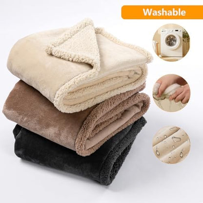 Waterproof Dog Bed Cover 85x57in Pet Blanket for Big Dogs Reversible Pets Couch Blankets for Puppy Fluffy Cream Sherpa Fleece Sofa Leakproof Covers for Cat Warm Washable-XL