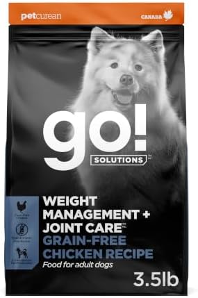 Go! Solutions Weight Management + Joint Care Chicken Grain-Free Dry Dog Food, Premium Kibble for Adults & Seniors with Added Glucosamine & Chondroitin for Healthy Mobility, 3.5 lb Bag