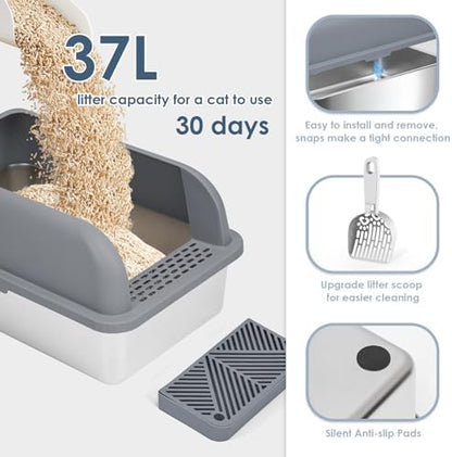 Suzzipaws XL Enclosed Stainless Steel Cat Litter Box for Big Cats