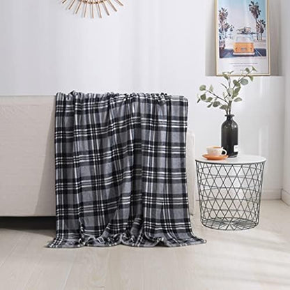 Elegant Comfort Velvet Touch Ultra Plush Christmas Holiday Printed Fleece Throw/Blanket-50 x 60inch, (Gray Plaid)