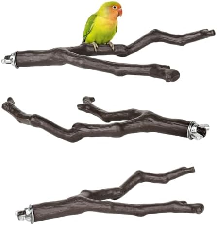 3 Pack Bird Perches for Cage, Bird Cage Accessories Branch Style Bird Stand with Mounting Hardware, Textured Climbing Perches for Budgie Cockatiels Finches Small Birds Plastic