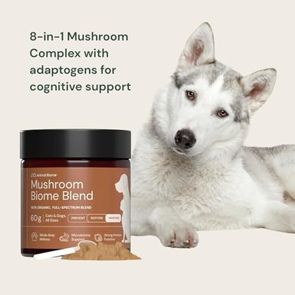 Animal Biome Organic Mushroom Powder for Dogs & Cats, Easy Food Topper 60g