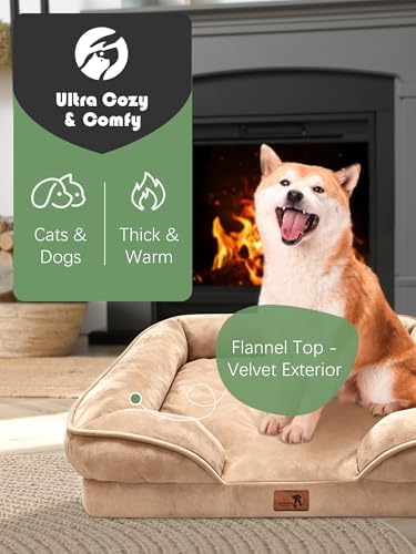 Spotted Play Orthopedic Dog Bed with Sides - Sofa Beds for Medium Dogs, Supportive Foam Pet Couch Bed with Washable Removable Cover, Waterproof Lining and Non-Slip Bottom, Brown - M