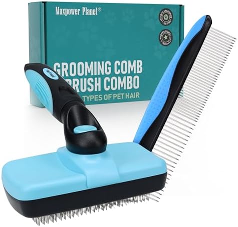 Maxpower Planet Pet Grooming Brush - Double Sided Shedding and Dematting Undercoat Rake Comb for Dogs and Cats,Extra Wide (C2 - Brush & Comb, Large)