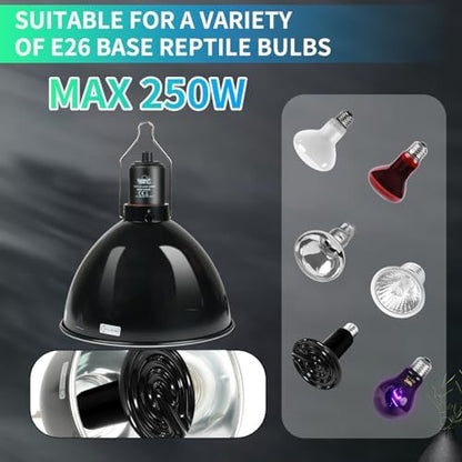 LUCKY HERP Reptile Light Fixture with Dimming Thermostat & Timer, Aluminum 8.5inch Dome Reptile Lamp Fixture, Heat Lamp Fixture for Reptile Bulb Basking Heat Bulb