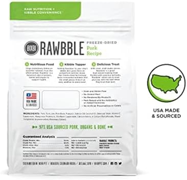 BIXBI Liberty Freeze-Dried Dog Food Topper & Treats, Pork – 97% Meat & Organs, No Refrigeration – USA Made, 4.5 oz