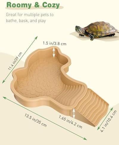 Pawfly Reptile Bathing Pool with Removable Ramp, Reptile Food Dish Feeding Dish, Tortoise Water Dish Water Bowl with Steps, Turtle Bathing Pool Bath Tub Soaking Dish for Gecko Snake Lizard Frog