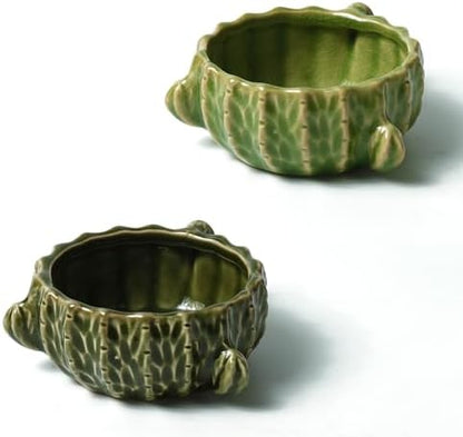 2 Pack Green Cactus Ceramic Hamster Food Bowl Anti-Tip Water Dish