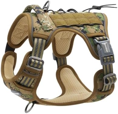 AUROTH Tactical Dog Harness for Small Medium Dogs No Pull Adjustable Pet Harness Reflective K9 Working Training Easy Control Pet Vest Military Service Dog Harnesses Woodland Camo M
