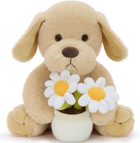 MaoGoLan Dog Stuffed Animal Kawaii Cute Dog Plush, 11.8" Flower Stuffed Dog Puppy Plushies Toy, Gift for Girls Kids Boys Adults, Room Office Desk Decor