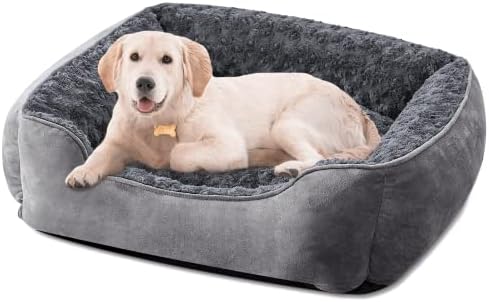 JOEJOY Rectangle Dog Bed for Large Medium Small Dogs - Washable Orthopedic Sofa Bed, Soft Breathable Puppy & Pet Cuddler, Durable Calming Dog Bed with Anti-Slip Bottom, Multiple Sizes, Dark Grey