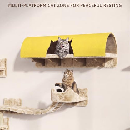 Cat Wall Furniture, 16 in 1 Cat Shelves w/Tunnel & Bridge, Beige